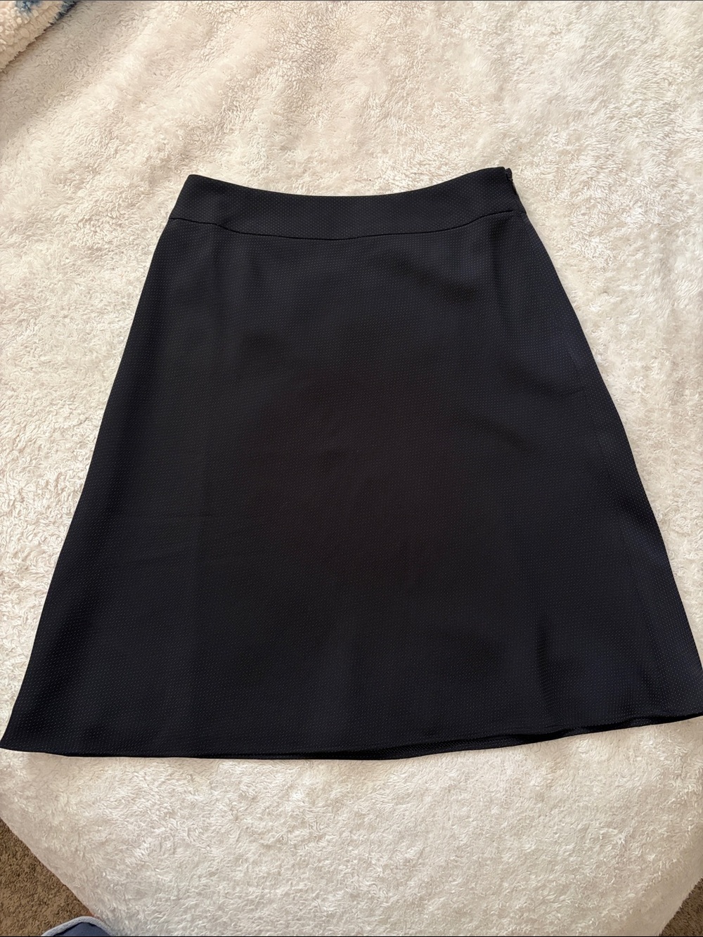 LOFT Black A-Line Skirt with tiny blue dot pattern.